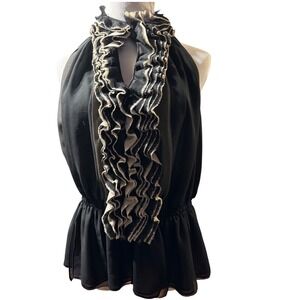 Robert Rodriguez Neiman Marcus Blouse Womens Large Black Halter Peplum Lace